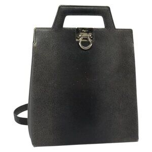 Salvatore Ferragamo Gancini Backpack Leather 2way Gray Silver Auth 140161